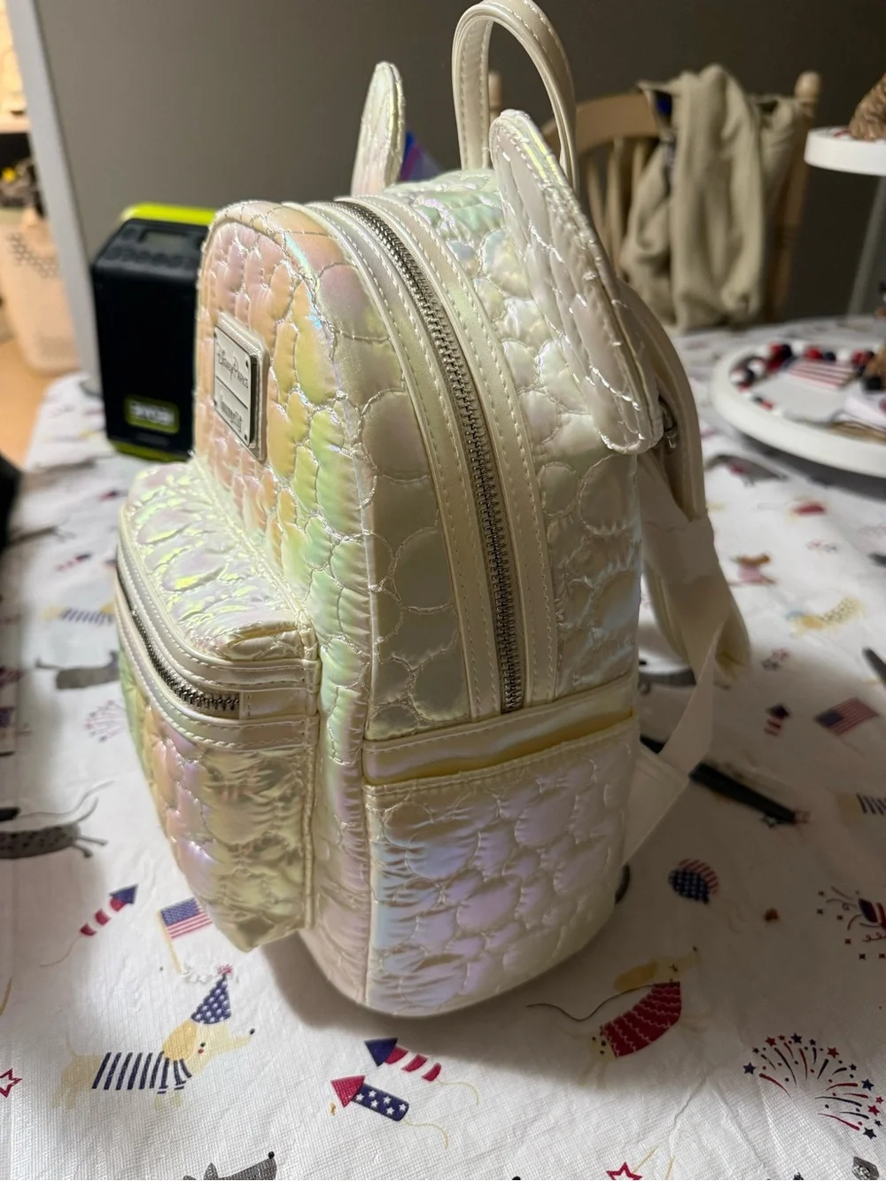Loungefly Iridescent Cream Mickey Ear Mini Backpack